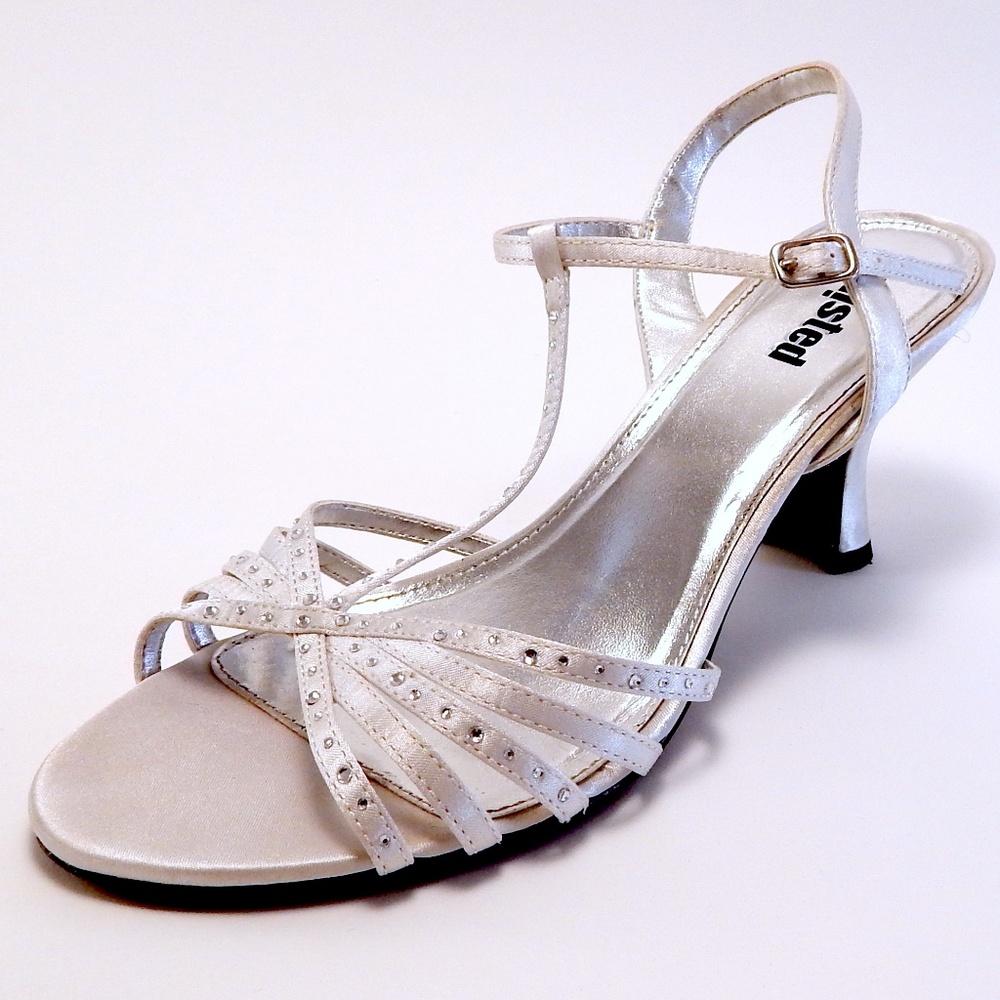 Unlisted silver kitten heels w rhinestones